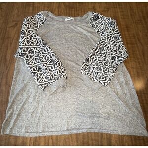 Haptics Loose Fit Long Sleeve Sweater Knit Top Pullover Women's Black Grey 3X